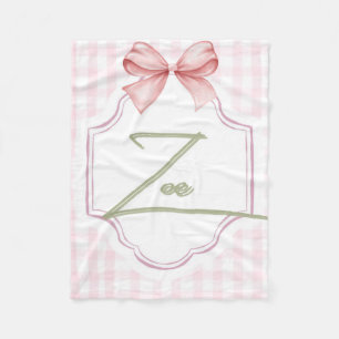 Personalized Zoe Baby Girl Nursery Bow&Gingham Fleece Blanket