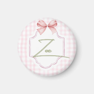 Personalized Zoe Baby Girl Nursery Bow&Gingham Magnet