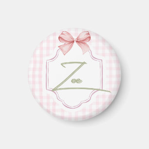 Personalized Zoe Baby Girl Nursery Bow&Gingham  Magnet
