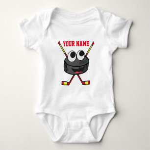 Personalizedcute Ice Hockey puck and sticks Baby Bodysuit