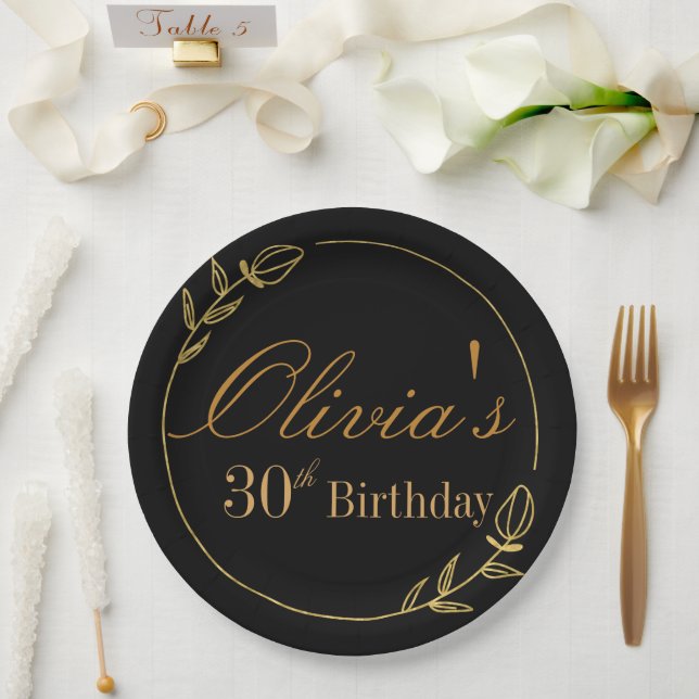 Personalizes Birthday with Golden Frame Paper Plate (Wedding)