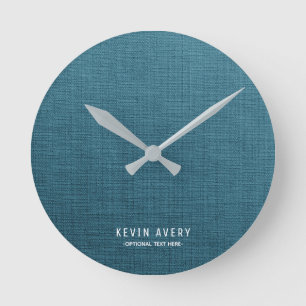 Personalzied  Blue Linen Texture Round Clock