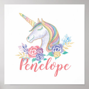 Personalzied Magical Unicorn & Floral Illustration Poster
