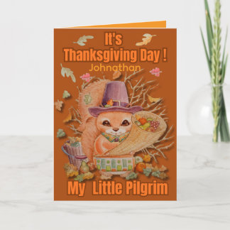Personanalized Childrens Pilgrim Thanksgiving Card