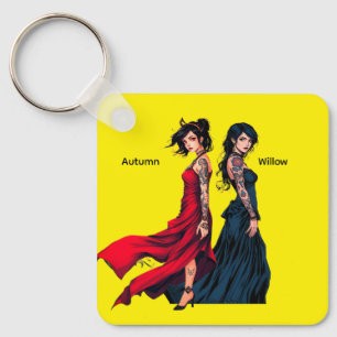 Personised Anime Tattooed Girls Square Keychain