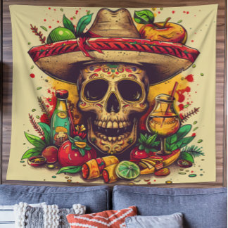 Personizable CInco de Mayo Skull Tapestry