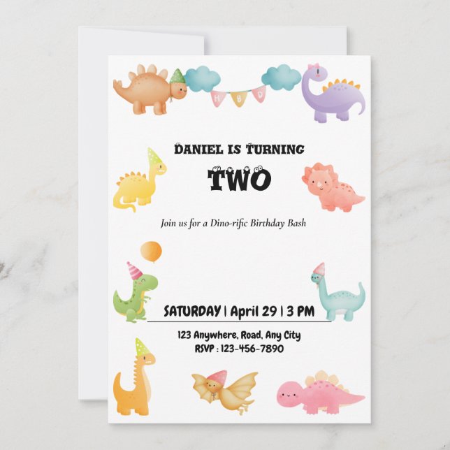 Personlaized Dinosaur Birthday Party Invitation (Front)