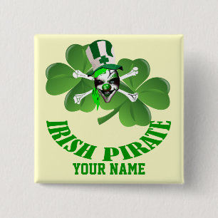 Personlalized  Irish pirate St Patrick's day 15 Cm Square Badge