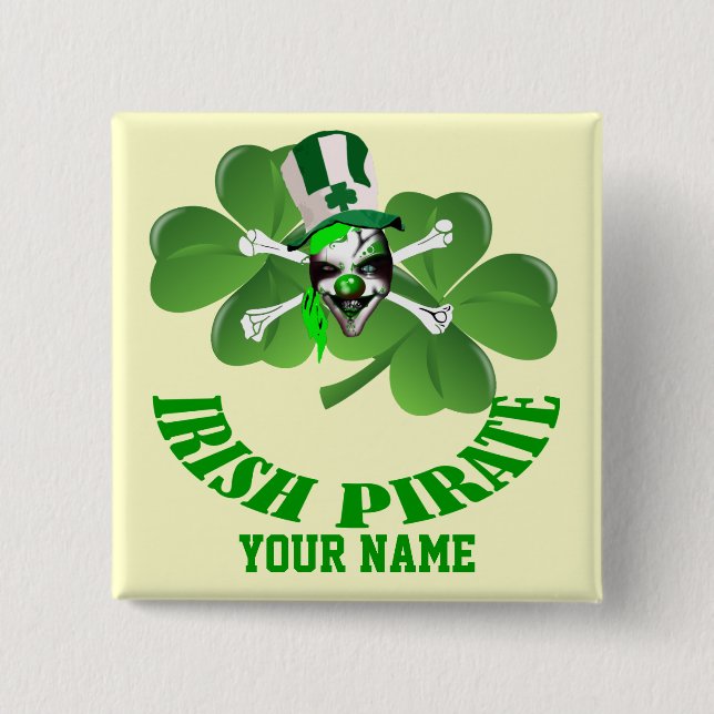 Personlalized  Irish pirate St Patrick's day 15 Cm Square Badge (Front)