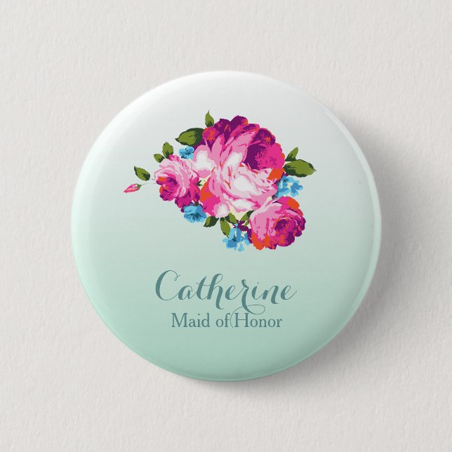 Personlised Bright Floral Mint Ombre Badges (Front)