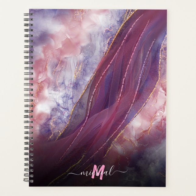personlized Add your name Purple rose gold Marble Planner (Front)