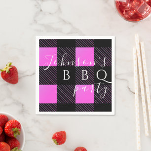 Personlized BBQ Party Hot Pink Black Napkin