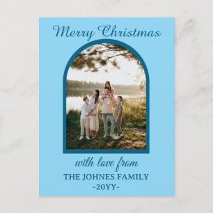 Personlized Blue Merry Christmas Photo  Holiday Postcard