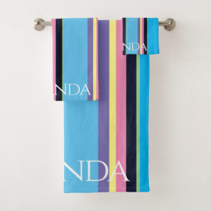 Personlized Girls Chic Summer Pastel Rainbow Bath Towel Set