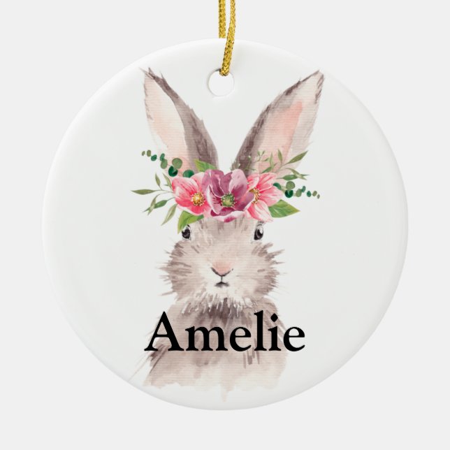  Personlized Name Cute Easter Bunny  Ceramic Ornament (Front)