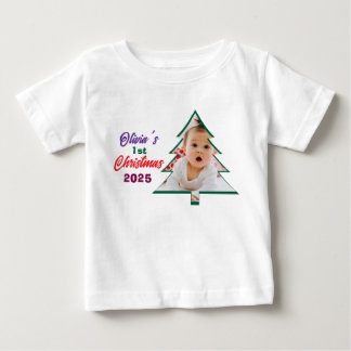 Personlized Photo Olivia's 1st Christmas Tree Baby T-Shirt