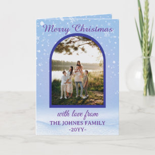 Personlized Purple Merry Christmas Photo Holiday Card