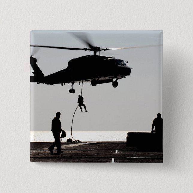 Personnel fast-rope out of an SH-60F 15 Cm Square Badge (Front)