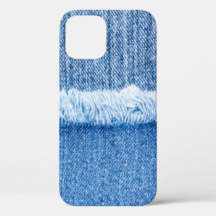 Perspective and closeup view to texture of blue je iPhone 12 case