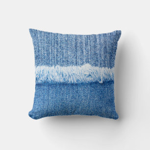 Perspective and closeup view to texture of blue je cushion