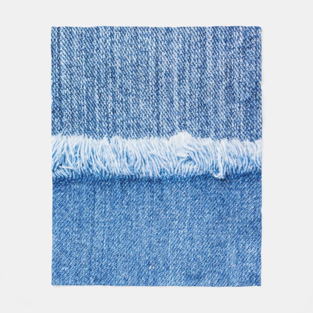 Perspective and closeup view to texture of blue je fleece blanket (Front)