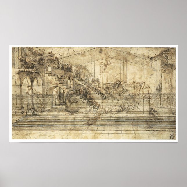 Perspective Study "Adoration of  Magi", Da Vinci Poster (Front)