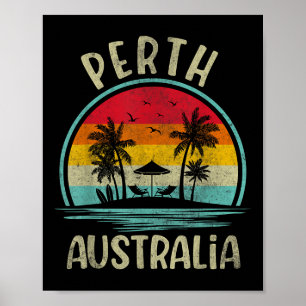 Perth Australia Beach Palm Tree Family Summer Vaca Poster