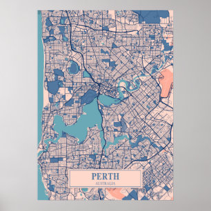 Perth - Australia Breezy City Map  Poster