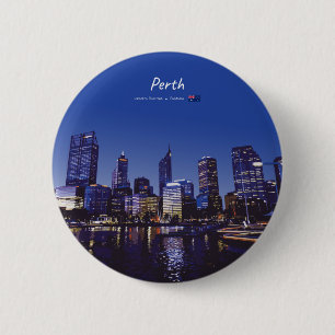 Perth, Australia - City Skyline Night 6 Cm Round Badge