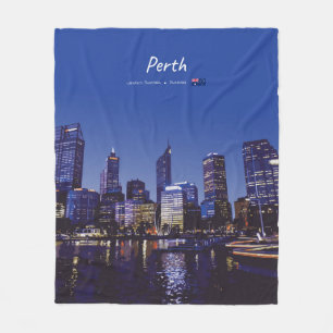 Perth, Australia - City Skyline Night Fleece Blanket