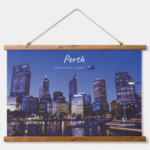 Perth, Australia - City Skyline Night Hanging Tapestry