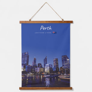 Perth, Australia - City Skyline Night Hanging Tapestry