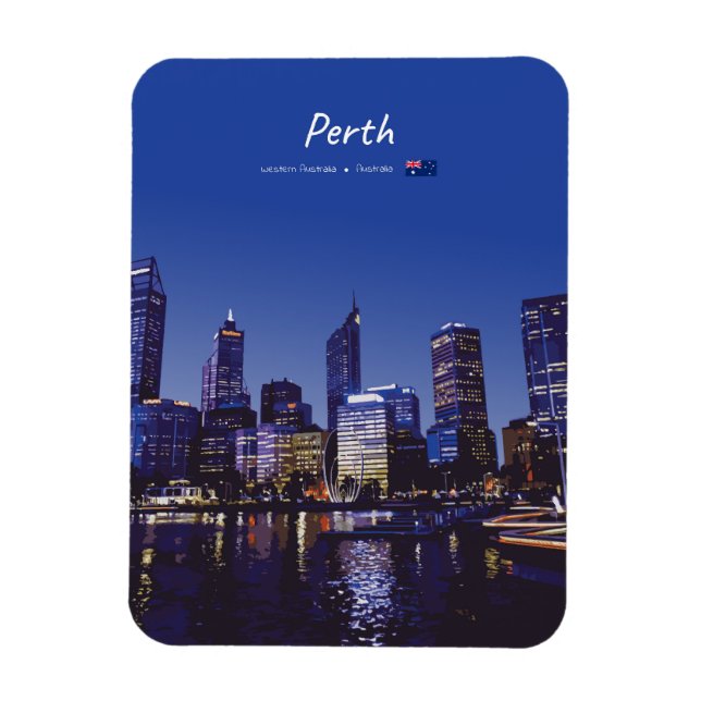 Perth, Australia - City Skyline Night Rounded Magnet (Vertical)
