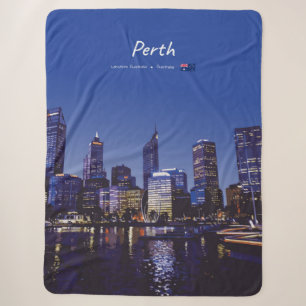 Perth, Australia - City Skyline Night Sherpa Blanket