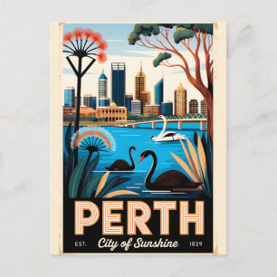 Perth Australia Retro Travel Poster Art Postcard