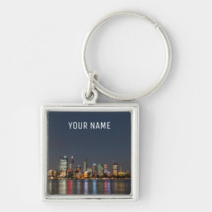 Perth Australia Skyline Night Reflections River Key Ring