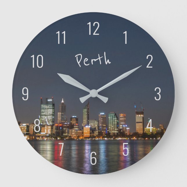 Perth Australia Skyline Night Reflections River Large Clock (Front)