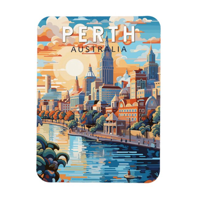 Perth Australia Travel Art Vintage Magnet (Vertical)
