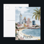 Perth Australia Watercolor Painting Travel Postcard<br><div class="desc">Perth Australia Watercolor Painting Travel Illustration</div>