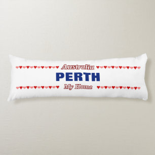 PERTH - My Home - Australia; Red & Pink Hearts Body Cushion