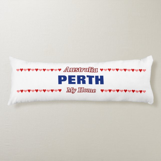 PERTH - My Home - Australia; Red & Pink Hearts Body Cushion (Front)