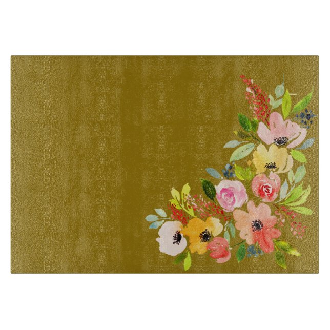 Peru and Watercolour Floral Bouquet Cutting Board (Front)