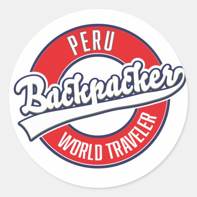 Peru backpacker world traveller logo. classic round sticker (Front)