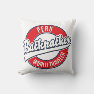Peru backpacker world traveller logo. cushion