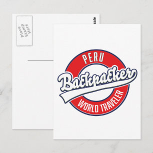 Peru backpacker world traveller logo. postcard