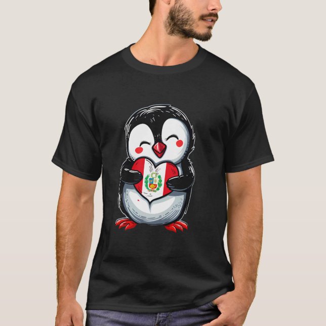 Peru Flag Cute Penguin Peruvian Pride Peruvian Roo T-Shirt (Front)
