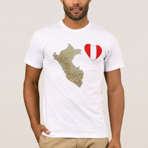 Peru Flag Heart and Map T-Shirt