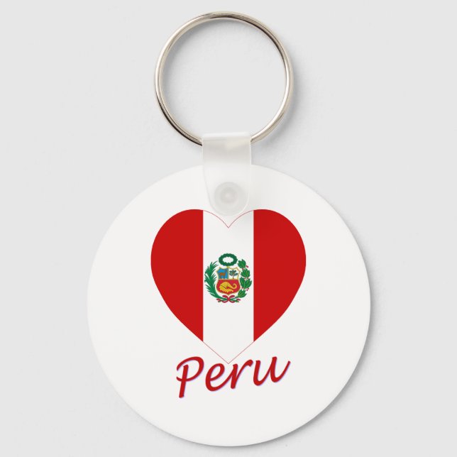 Peru Flag Heart Key Ring (Front)