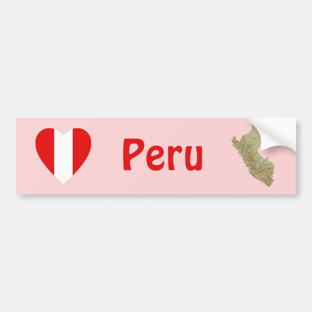 Peru Flag Heart + Map Bumper Sticker (Front)