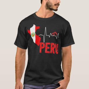 Peru Flag Map Heartbeat Design for Peruvian Pride  T-Shirt